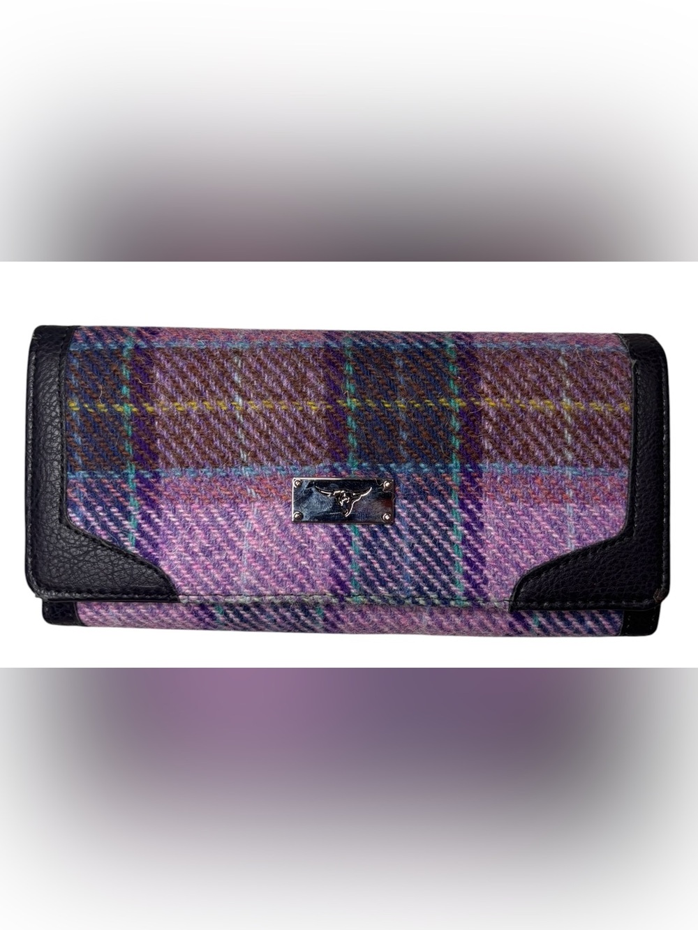 Vintage Glen Appin of Scotland Harris Tweed Wallet | Purple Plaid | Leather